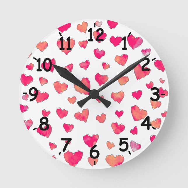 Wasserfarbenes Herz Muster Kunst Runde Wanduhr (Vorderseite)