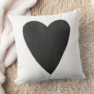 Wasserfarbenes Herz - Valentine Pillow - Schwarz Kissen