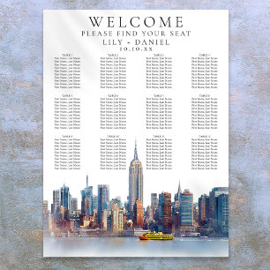 Wasserfarbenes Hochzeits-Sitzplan New York City Poster
