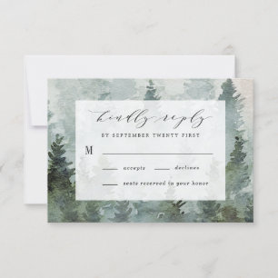 Wasserfarbenes Hochzeitsdesign mit ländlichem Kief RSVP Karte