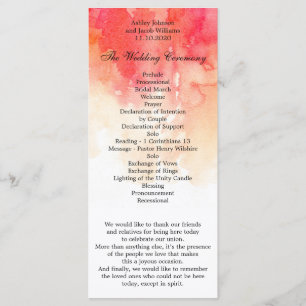 Wasserfarbenes Hochzeitsprogramm. Zeremonie Programm