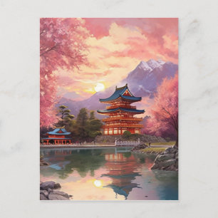 Wasserfarbenes japanisches Landschaftshintergrundb Postkarte