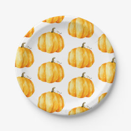 Wasserfarbenes Kürbismuster. Halloween-Party Pappteller