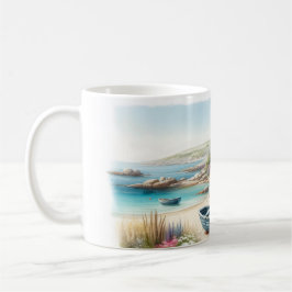 Wasserfarbenes Küstenhaus-Seescene Kaffeetasse