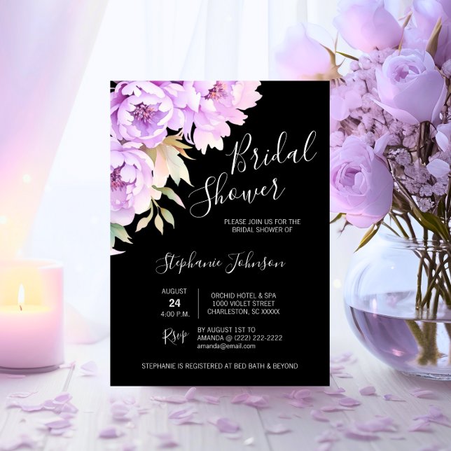 Wasserfarbenes Lila Lavendel-Brautparty Einladung (Watercolor Floral Purple Lavender Bridal Shower Invitation)