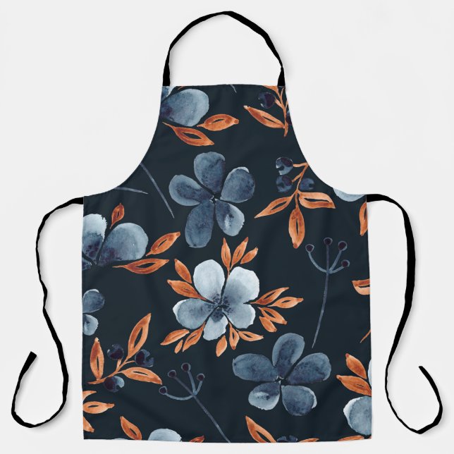 Wasserfarbenes, nahtloses Blumenmuster mit Indigof Schürze (Vorderseite)