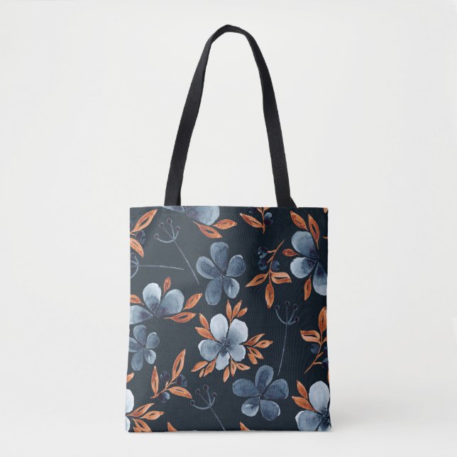 Wasserfarbenes, nahtloses Blumenmuster mit Indigof Tasche (Vorderseite)