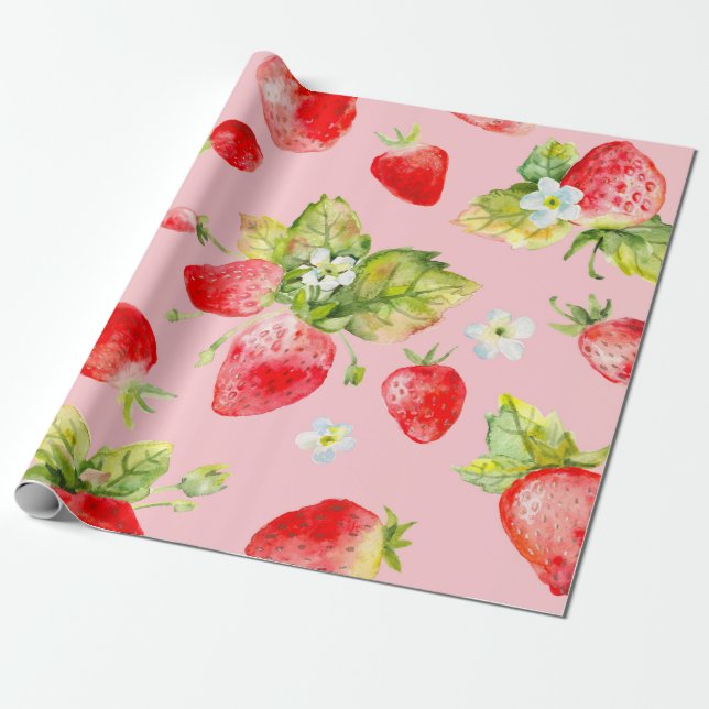 Wasserfarbenes nahtloses Erdbeermuster Geschenkpapier (Ungerollt)