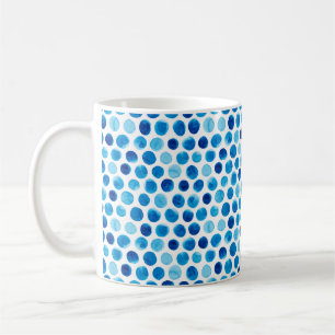 Wasserfarbenes nahtloses Muster mit blauen Polka-P Kaffeetasse