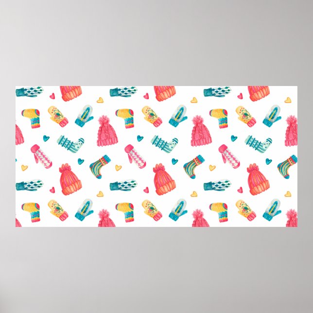 Wasserfarbenes nahtloses Muster mit gestricktem wa Poster (Vorne)