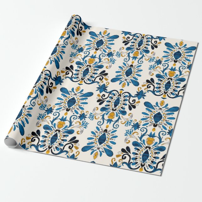 Wasserfarbenes nahtloses Muster mit ikat. Gefärbte Geschenkpapier (Ungerollt)