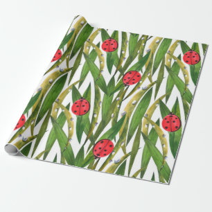Wasserfarbenes nahtloses Muster mit Ladybugs. Gege Geschenkpapier