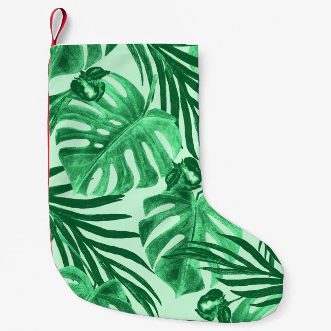 Wasserfarbenes nahtloses Muster mit tropischen Blä Kleiner Weihnachtsstrumpf (Vorderseite)