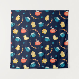 Wasserfarbenes nahtloses Muster mit Xmas Lebkuchen Wandteppich