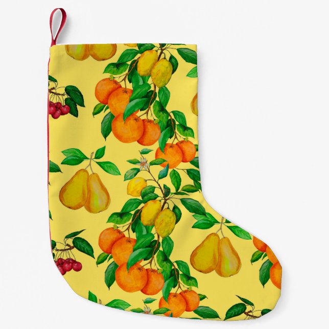 Wasserfarbenes nahtloses Muster mit Zitrusfrüchten Kleiner Weihnachtsstrumpf (Vorderseite)