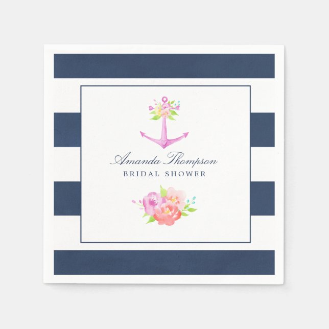Wasserfarbenes nautisches Themed Floral Brautparty Serviette (Vorderseite)