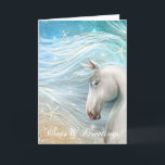 Wasserfarbenes Pferd Art Beach Weihnachten<br><div class="desc">Erstellen Sie Ihre eigene personalisierte Weihnachtskarte am Strand, ganz anders als jede andere... Das wunderschöne Meerespferd-Gemälde von Raphaela Wilson zeigt eine Ferienlandschaft am Strand mit Aquarellfarben, die blaue, aquamarine grüne, weiße und Vintage Goldakzente vereint. Die sanfte tropische Szene mit Seestern und glitzerndem Sand vermittelt ein Gefühl der Ruhe und Freude,...</div>