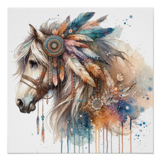 Wasserfarbenes Pferd-Art-Poster Poster (Vorderseite)