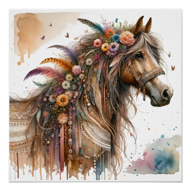 Wasserfarbenes Pferd-Art-Poster Poster (Vorderseite)
