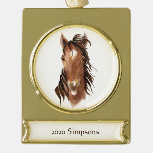 Wasserfarbenes Pferd Sticken Zunge Banner-Ornament Gold