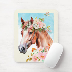 Wasserfarbenes Pferd und Blume Kunst, Dichtung und Mousepad
