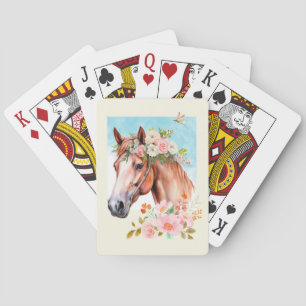 Wasserfarbenes Pferd und Blume Kunst, Dichtung und Spielkarten