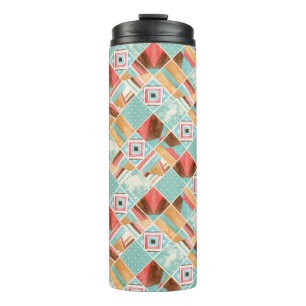 Wasserfarbenes Quadrat, geometrischer Patchwork-Hi Thermosbecher
