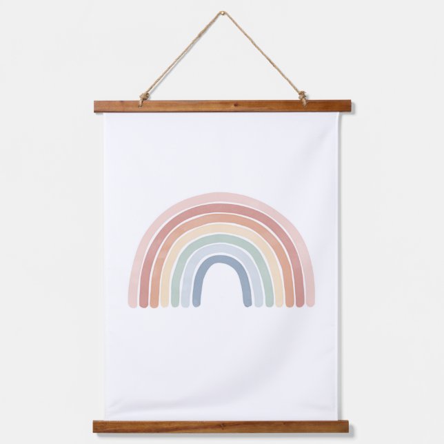 Wasserfarbenes Rainbow-Kinderzimmer Wandteppich Mit Holzrahmen (Vorderseite)