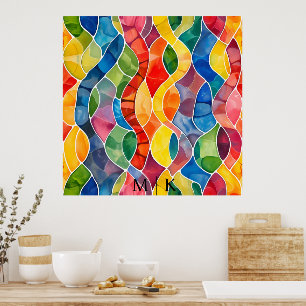 Wasserfarbenes Regenbogen-Buntglas Poster