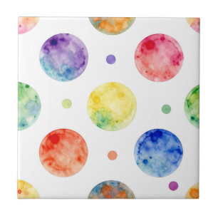 Wasserfarbenes Regenbogen-Orb-Polka-Punkt-Muster Fliese