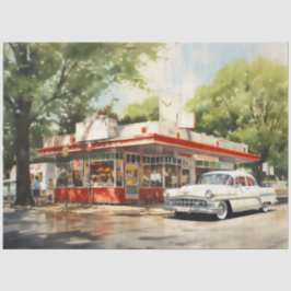 Wasserfarbenes Retro-Amerikanisches Diner aus den  Seidenpapier