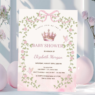 Wasserfarbenes Rosa-Bogen-Kronen-Blumen-Tor-Baby-P Einladung