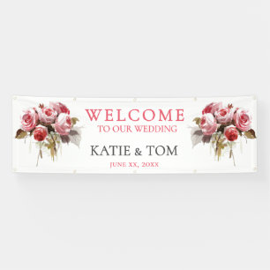 Wasserfarbenes Rosenbouquet Hochzeit Banner