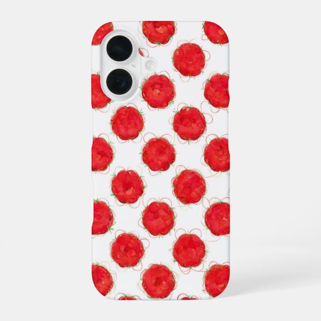 Wasserfarbenes rotes Fruchtwiederholmuster iPhone 16 Hülle (Rückseite)