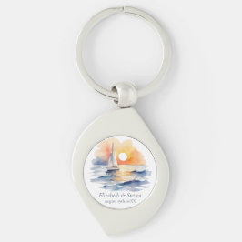 Wasserfarbenes Sailboat Sunset Seascape Gastgesche Schlüsselanhänger