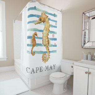 WASSERFARBENES SEEPFERD, STRANDSTADT, CAPE MAG DUSCHVORHANG