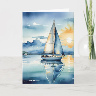 Wasserfarbenes Segelboot Auf einem See zum Beileid Karte