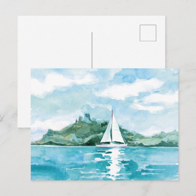 Wasserfarbenes Segeln Natur Landschaft Postkarte (Vorne/Hinten)