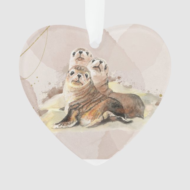 Wasserfarbenes Siegel Tiere Wildlife Foto Ornament (Vorderseite)