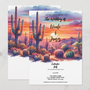 Wasserfarbenes Südwest-Hochzeitsmotiv Sonnenunterg Einladung