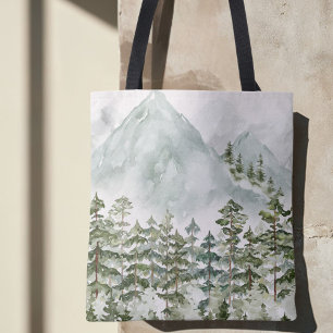 Wasserfarbenes Wald- und Bergmotiv Tasche