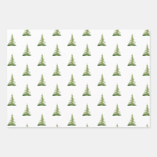 Wasserfarbenes Weihnachtsbaum-Muster-Geschenk Baum Geschenkpapier Set