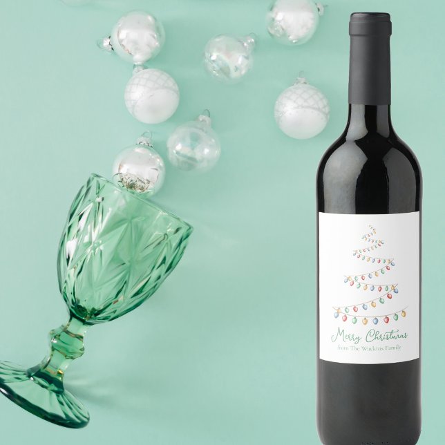 Wasserfarbenes Weihnachtsbaumleuchten Kundenspezif Weinetikett (Von Creator hochgeladen)