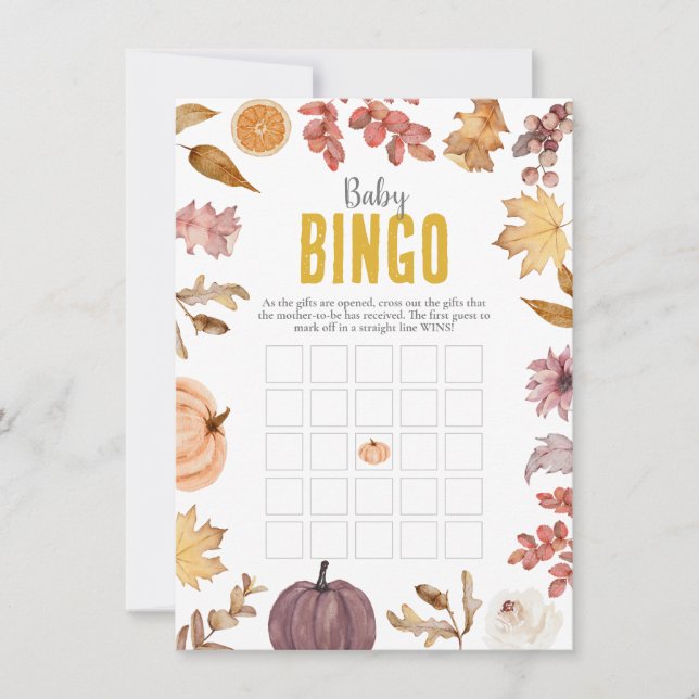 Wasserfarbenfall Baby Bingo, Baby Dusche Aktivität Mitteilungskarte (Vorderseite)