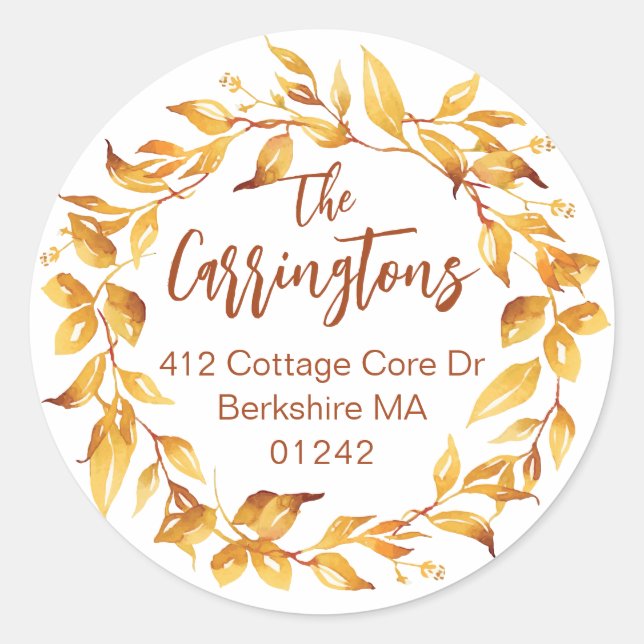 Wasserfarbenfall Blätter Herbst Rücksendeadresse Runder Aufkleber (Vorderseite)
