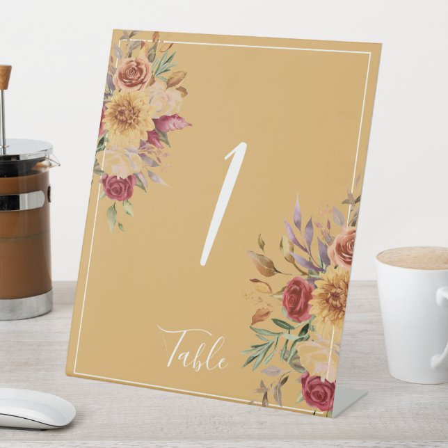 Wasserfarbenfall Blumenfolien-Tischnummer Sockelschild (In Situ)