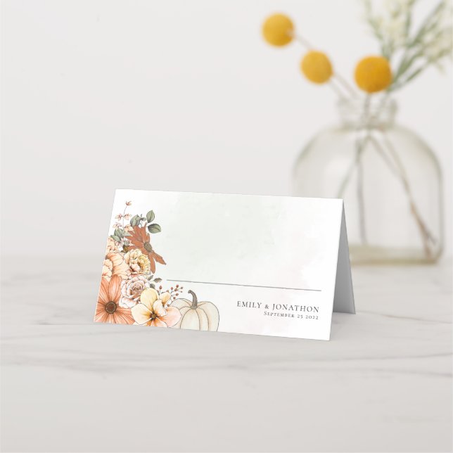 Wasserfarbenfall Blumenpumpen-Namen Datum Hochzeit Platzkarte (Vorderseite)