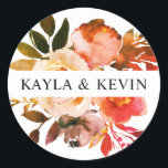 Wasserfarbenfall Burnt Orange Floral Wedding Runder Aufkleber<br><div class="desc">Elegantes,  handgemaltes Blumenstrauß in gebrannten orangen Terrakotta-Farben; Rose,  Grünpflanzen,  Äste. Easy DIY bearbeitbare Vorlage Hochzeit STICKERS; perfekt für preiswerte Hochzeiten - Qualität Einladungen aber günstig. Design geeignet für jede Zeit des Jahres.</div>