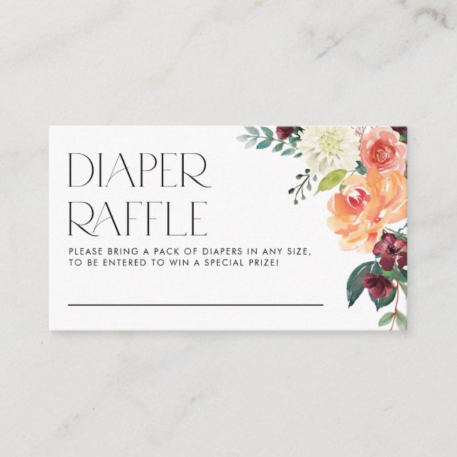 Wasserfarbenfall Floral Bouquet Diaper Raffel Begleitkarte (Vorderseite)