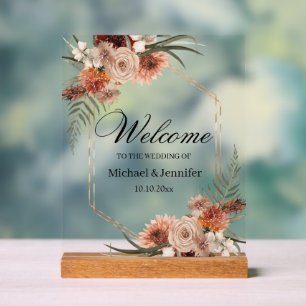 Wasserfarbenfall Herbst Blumen Hochzeitsempfang Acrylschild